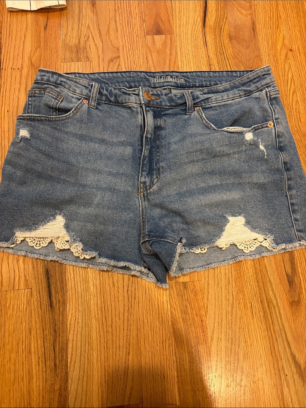 wild fable Light Blue Distressed Denim Shorts with Lace Accents